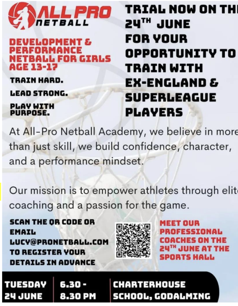 All-Pro Netball Academy Trials in Surrey – June 24